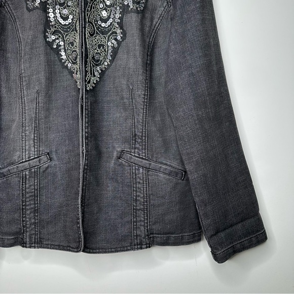 Chico’s Black Embellished Denim Jacket Size Large - Picture 4 of 11